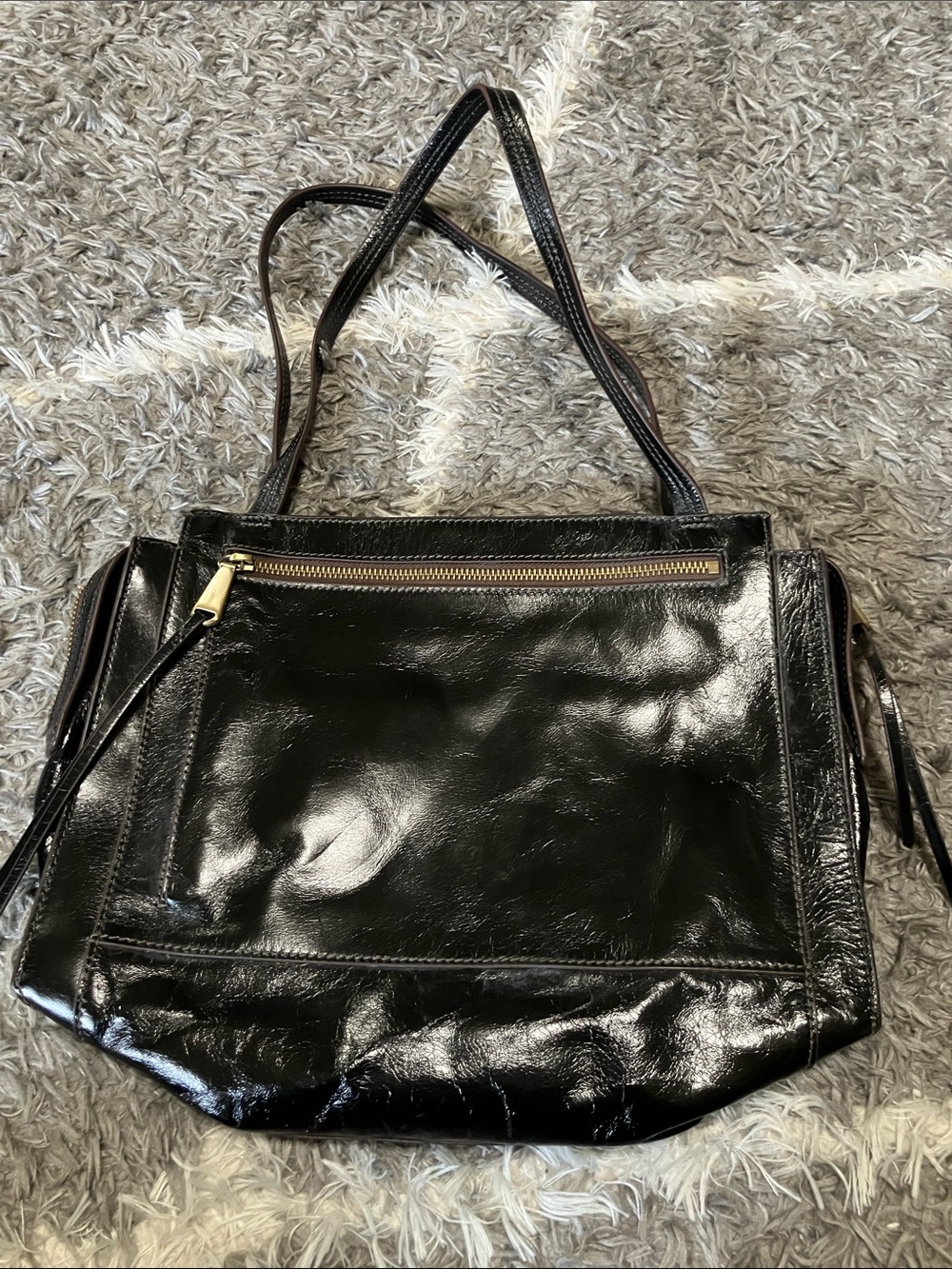 Black genuine Leather purse with bronze Hardware